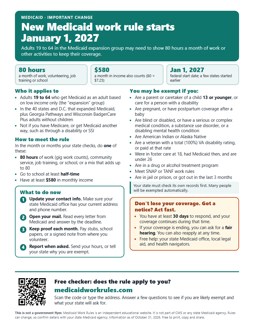 Preview of the English Medicaid work rule flyer